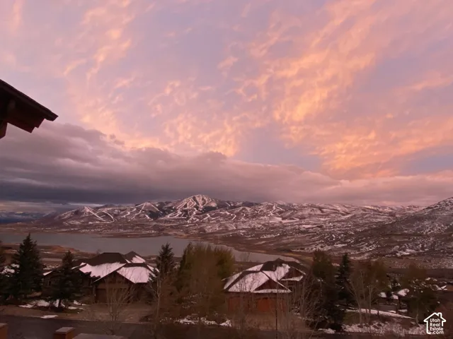 Mountain backdrop with snow-capped peaks