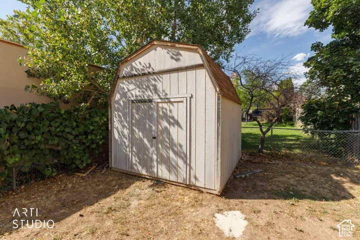 Gable-roof storage shed with double doors