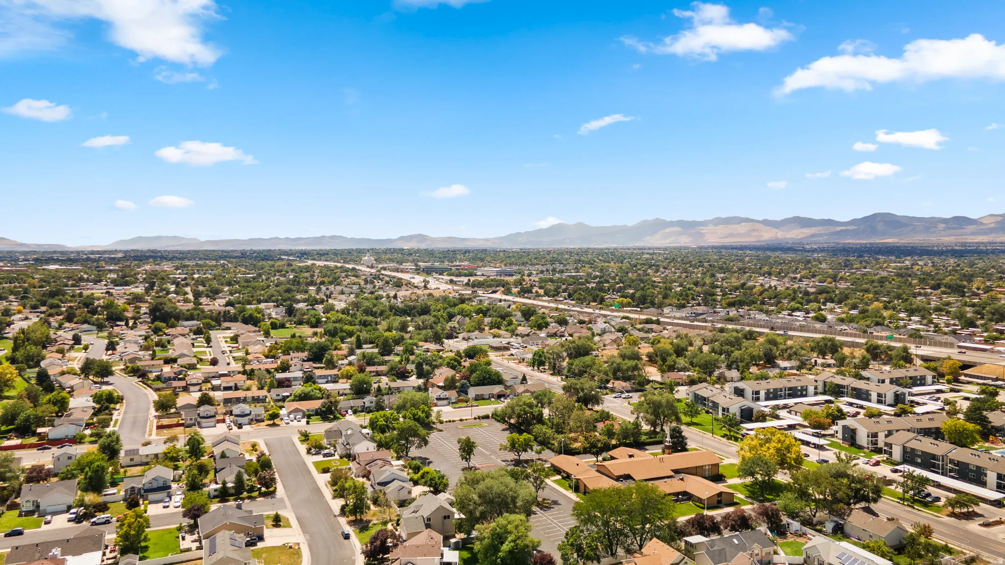 Expansive residential area with a diverse mix of single-family homes and multi-unit buildings