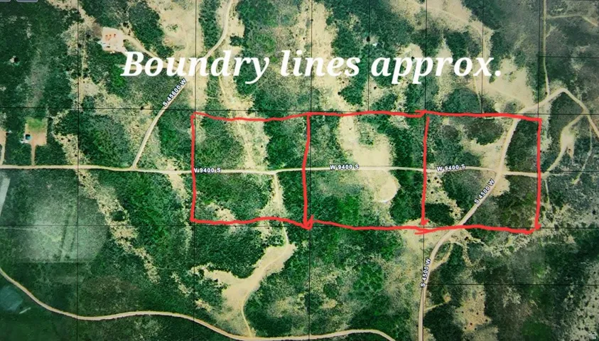 Aerial Map. Illustrating the approximate boundary lines of the 3 different properties that are for sale separately.