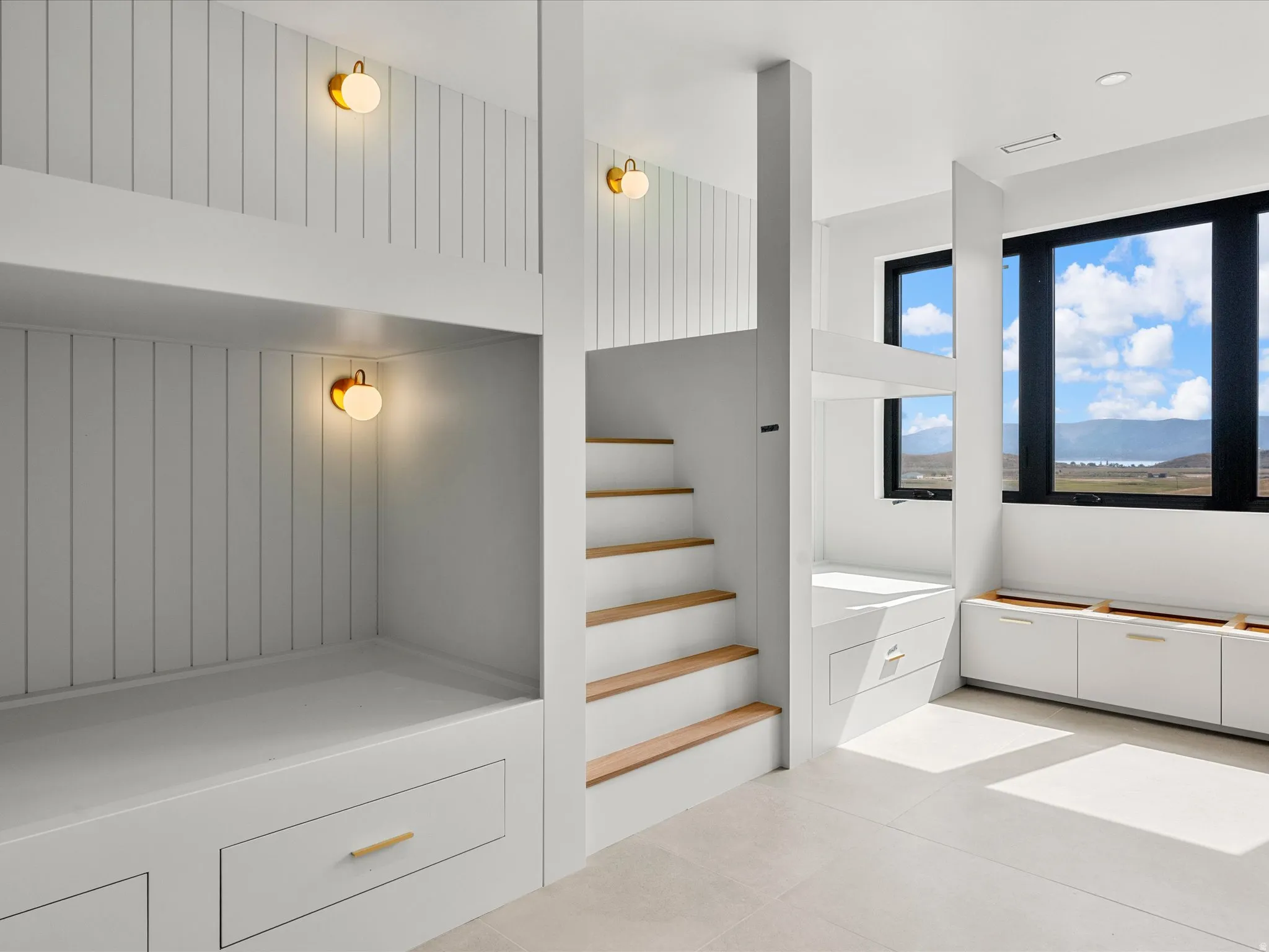 Built-in bunk beds with integrated storage drawers
