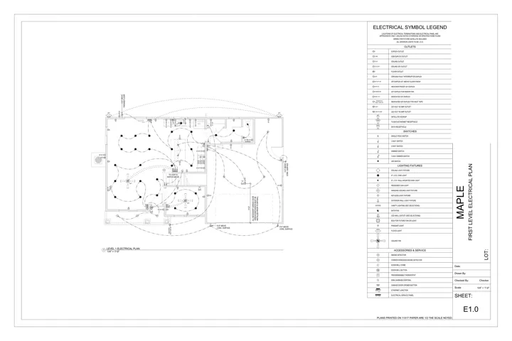 Electrical Plan, First Level. Detailing the electrical layout and symbol legend for the property