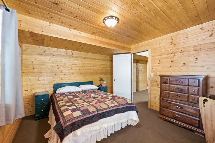 Wood-paneled walls and ceiling with recessed lighting