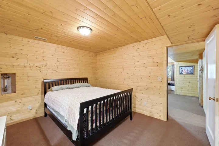 Wood paneling on walls and ceiling