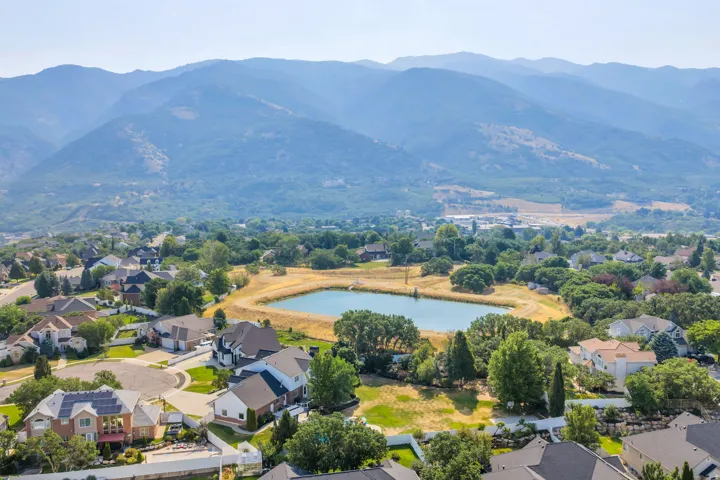 Mountainous backdrop with a residential area