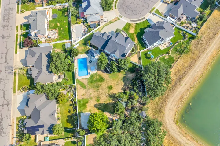 Expansive property featuring a private swimming pool, mature trees, and a spacious lot