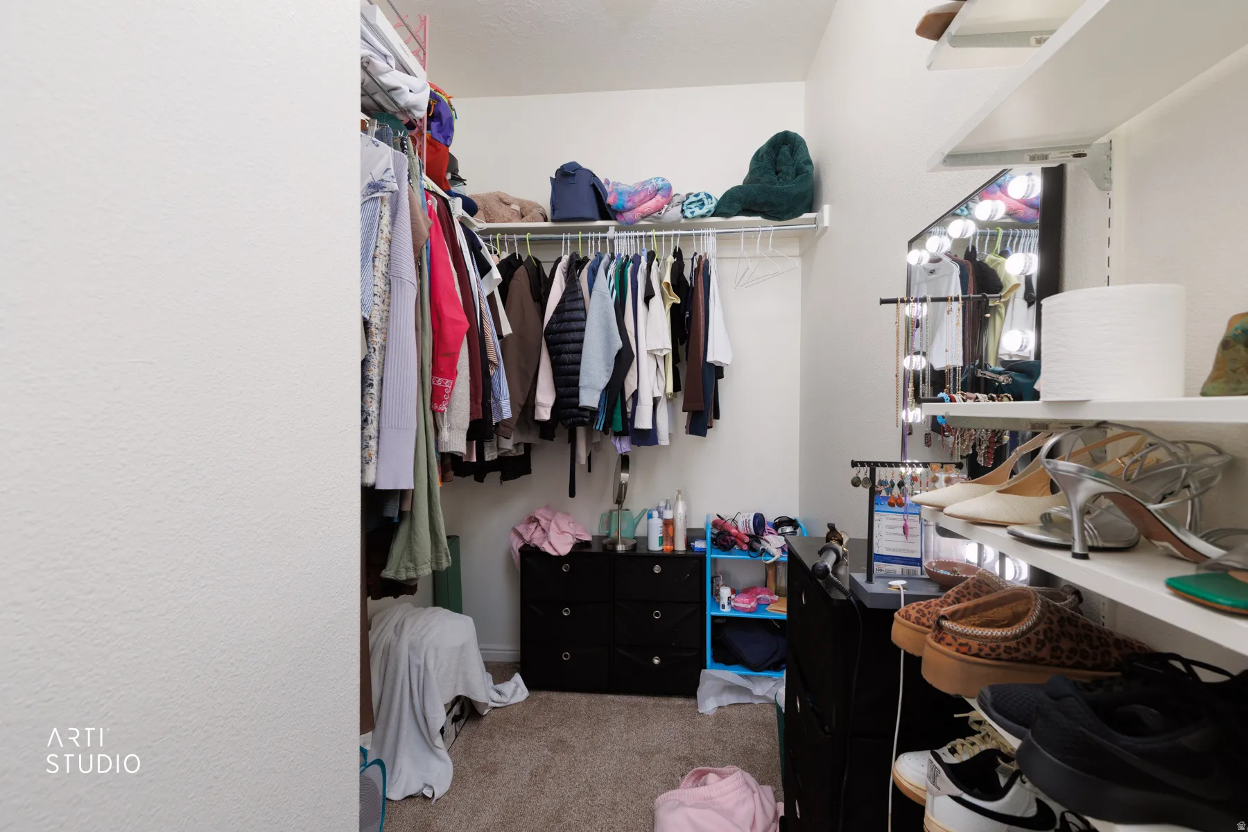 Walk-in closet featuring carpet flooring and white walls