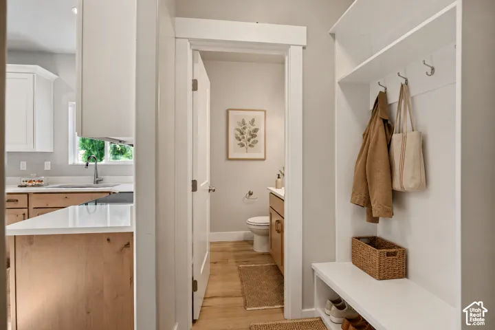 Built-in hall tree with storage bench and coat hooks