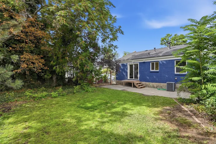 Spacious backyard with a vibrant green lawn