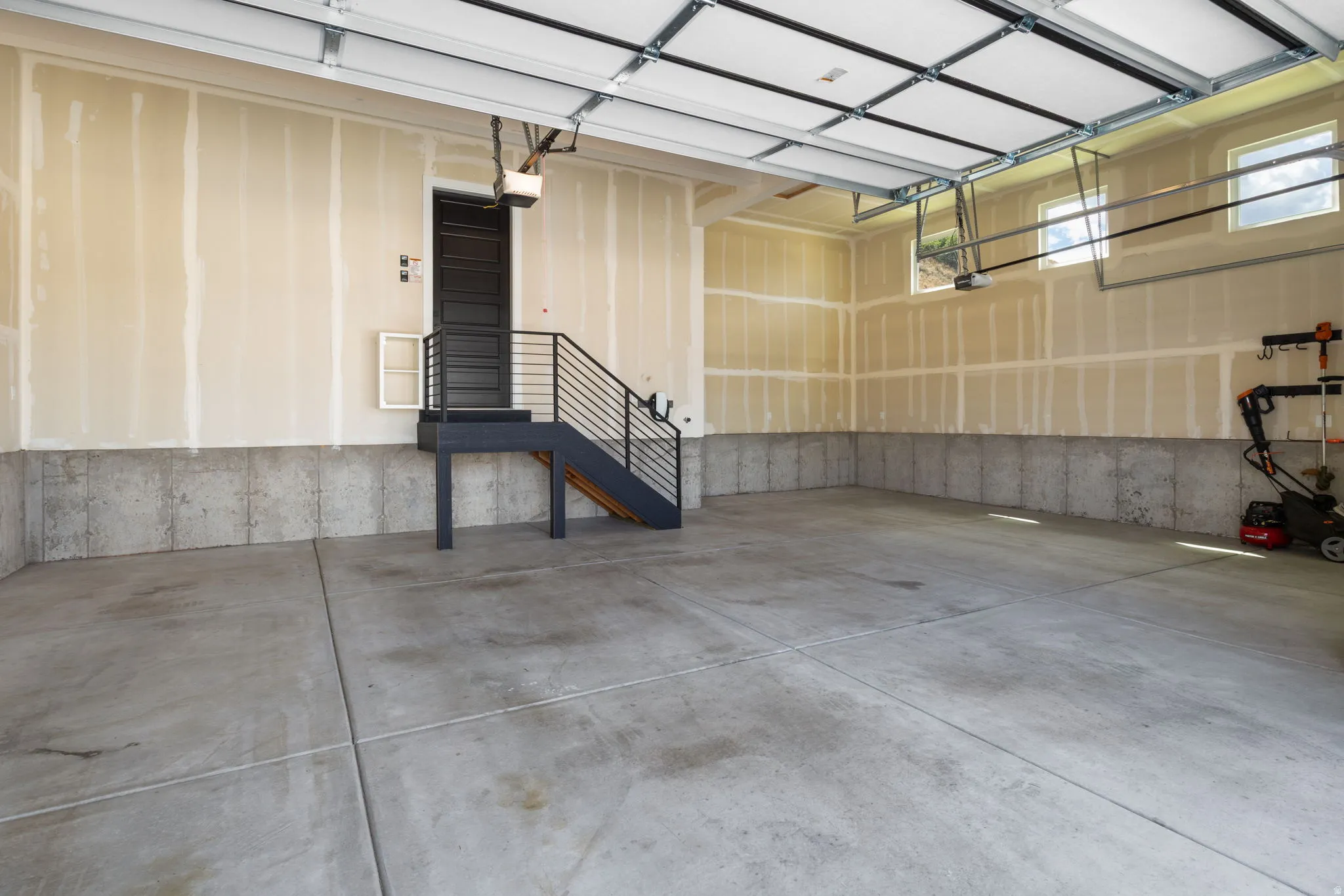 Concrete flooring and exposed ceiling beams