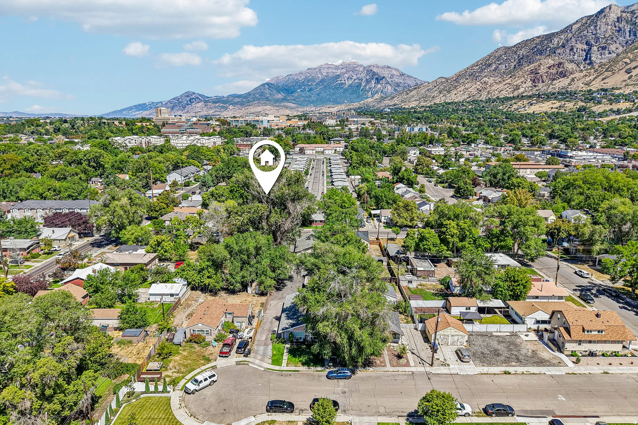Urban setting with expansive mountain backdrop