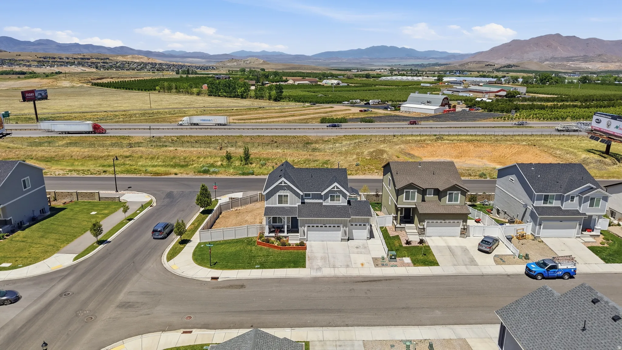 Modern residential development with mountain scenery