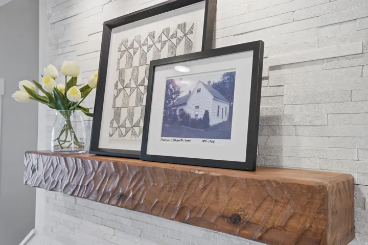 Floating mantel over the fireplace