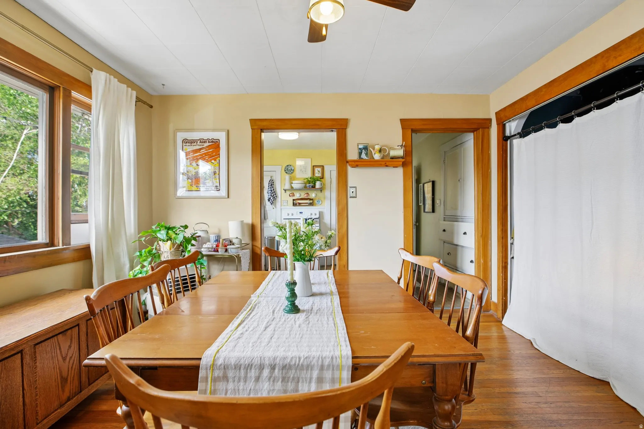 Wood-finish flooring with natural wood trim throughout