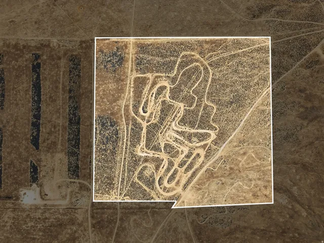 Aerial Image. Outlining the boundaries of the property and its topographical features