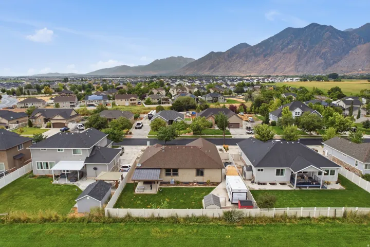 Expansive suburban neighborhood with mountain backdrop