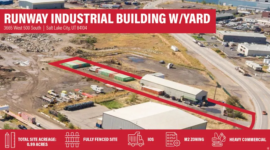 Real Estate Listing. Presenting an industrial building with an accompanying yard, including property specifications and zoning details