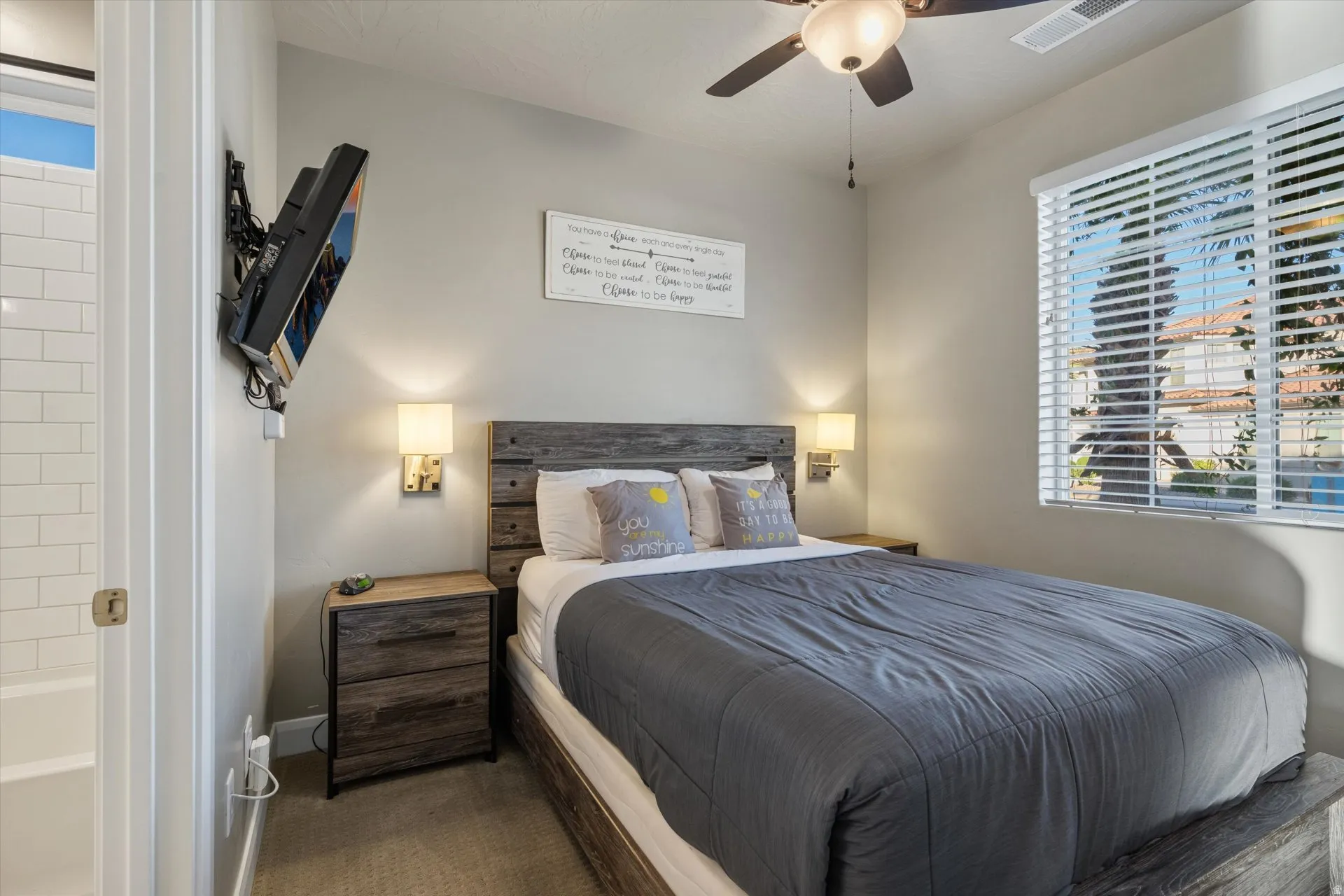 Wood-finish headboard and bed frame