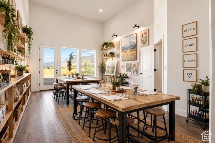Street-level commercial space, with its own private entrance, half bath, dramatic ceilings and commercial zoning