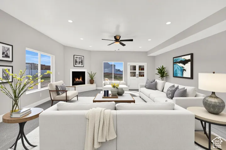 Great Room is spacious and light. (virtually staged)