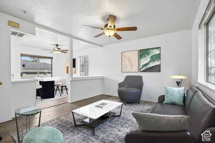 White walls complement wood-finish flooring