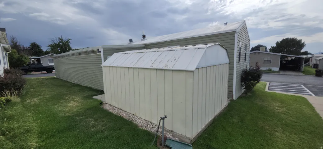 storage shed with a metal roof