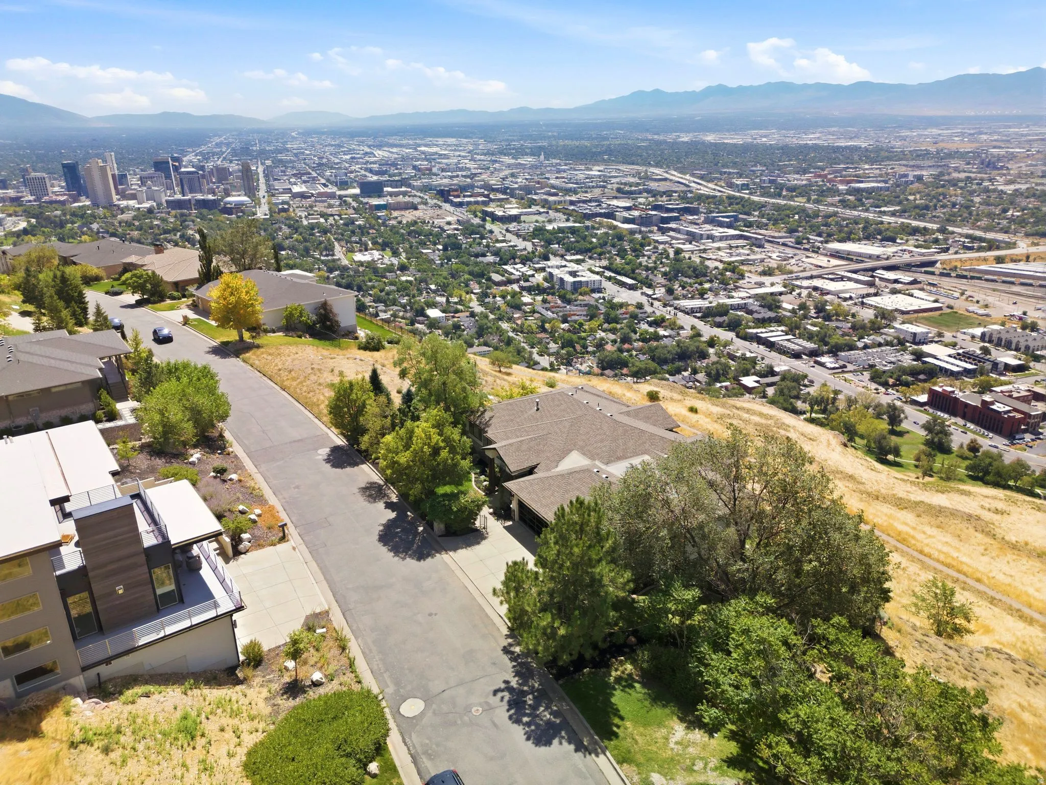 Expansive cityscape and mountain scenery