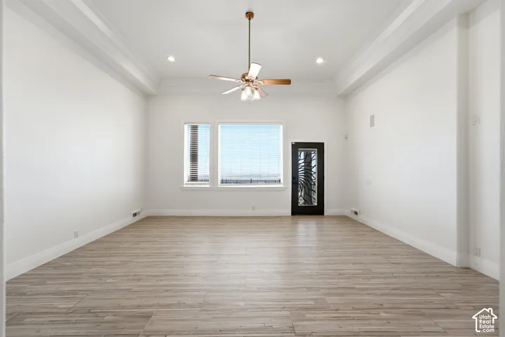 Wood-finish flooring with crisp white walls