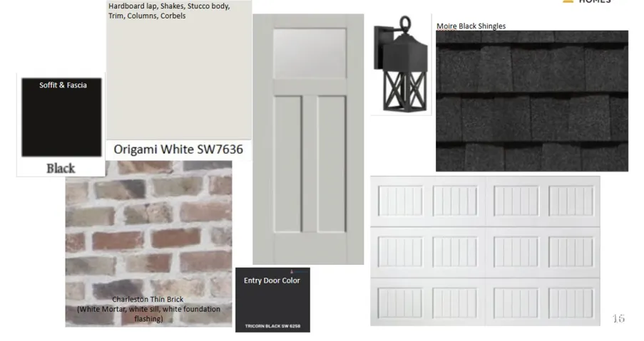 Material and Finish Selections. Displaying various exterior components and their specifications for the property