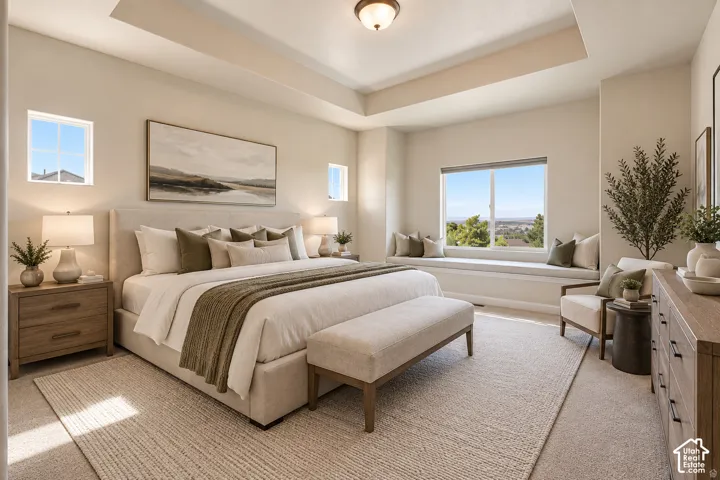 Virtually Staged: Tray ceiling with recessed lighting