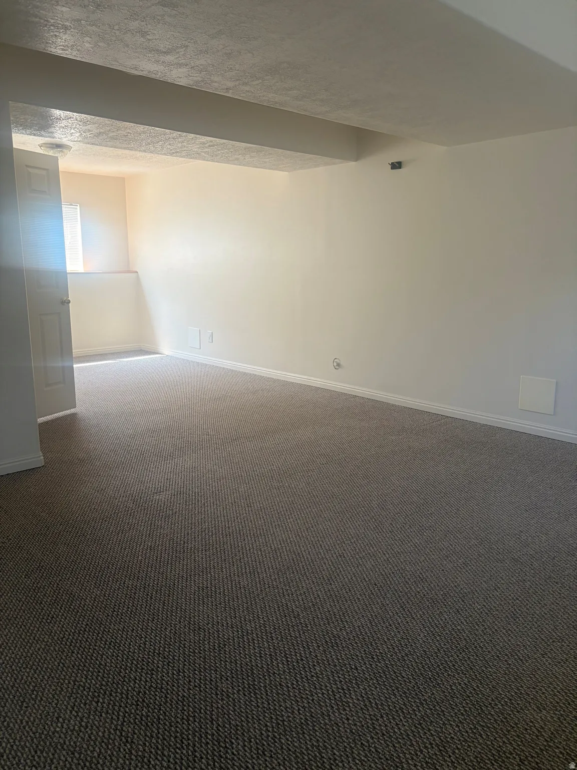 Spacious room featuring neutral carpet flooring and light-toned walls
