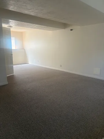 Spacious room featuring neutral carpet flooring and light-toned walls