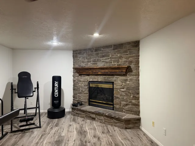 Fireplace in downstairs family room