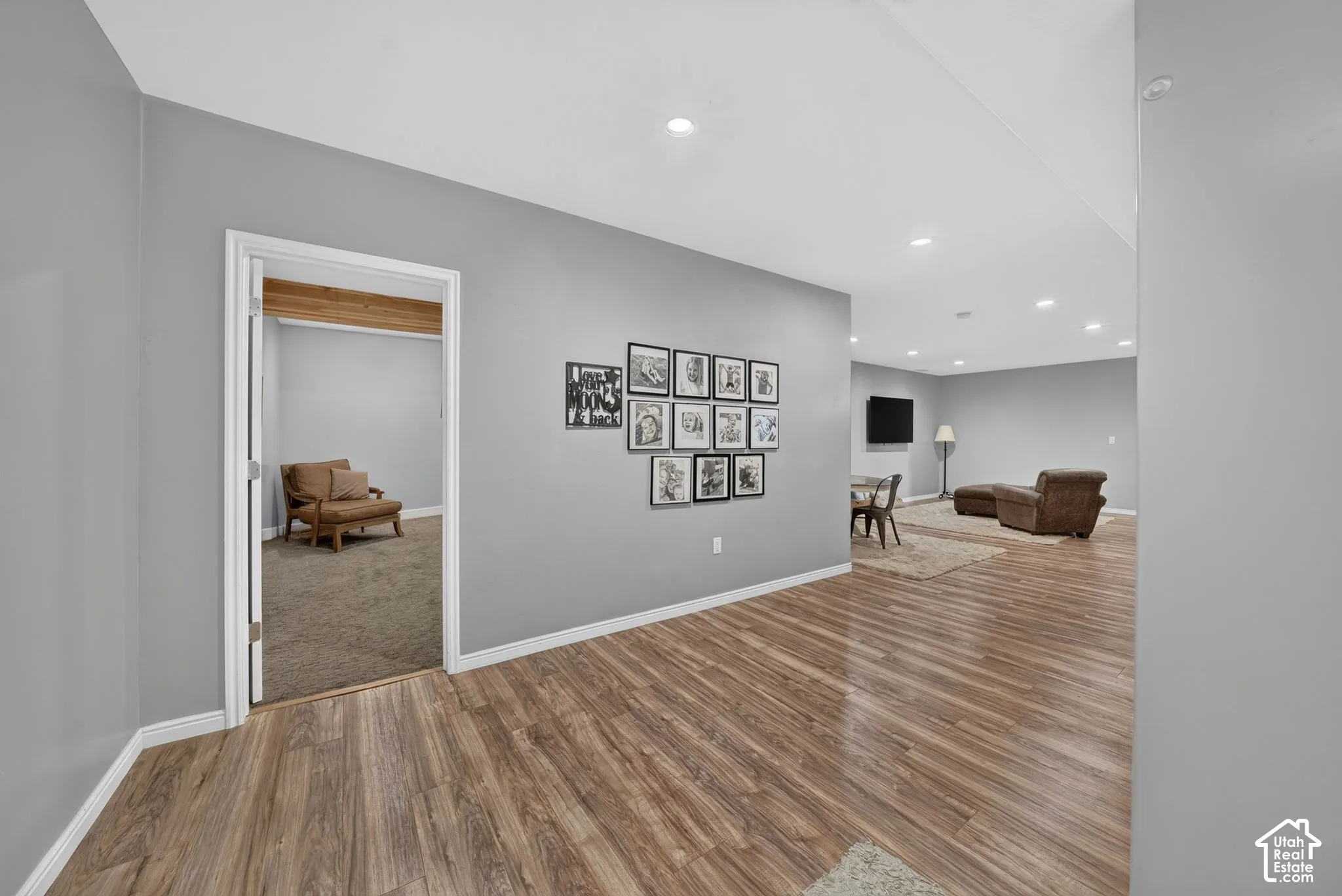 Wood-finish flooring throughout the main area