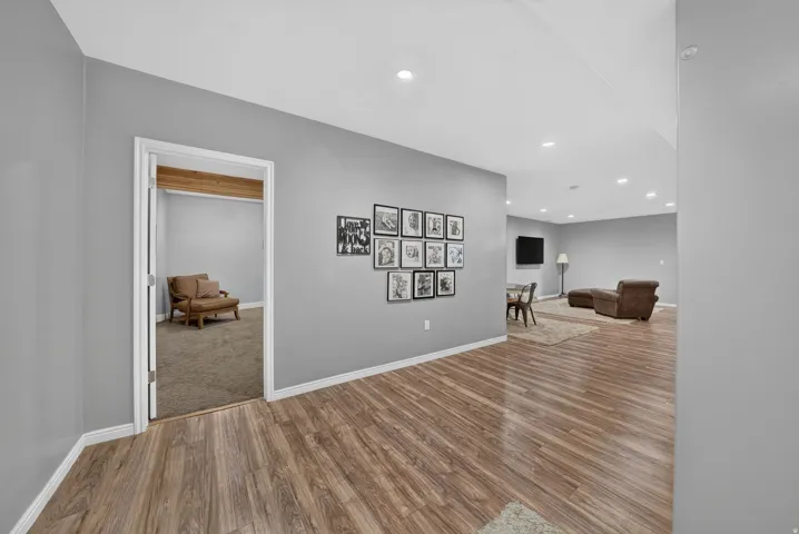 Wood-finish flooring throughout the main area