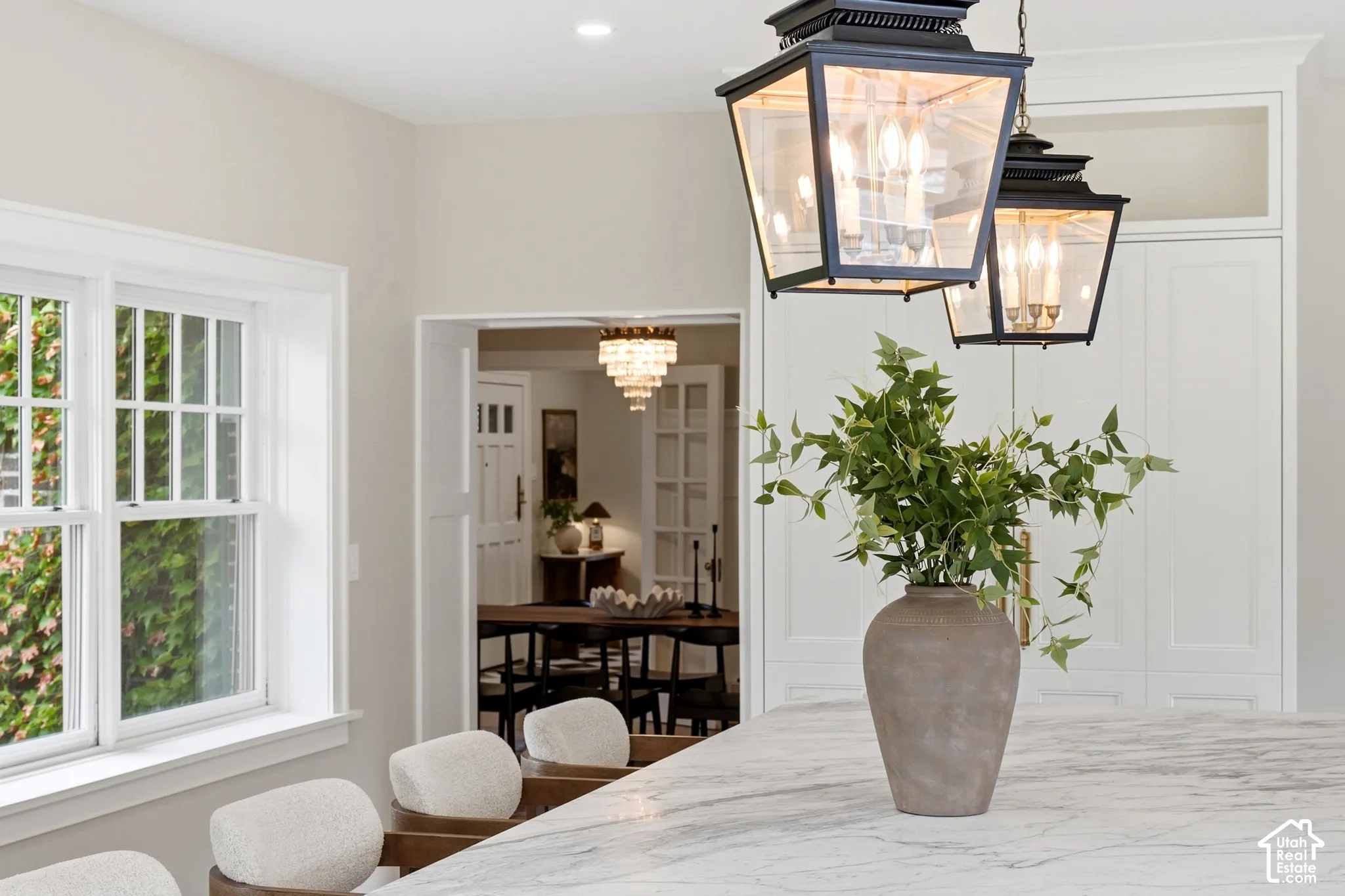 View from kitchen island towards the dining room