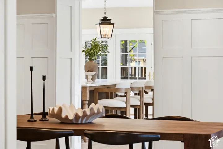 View from the dining room into the kitchen