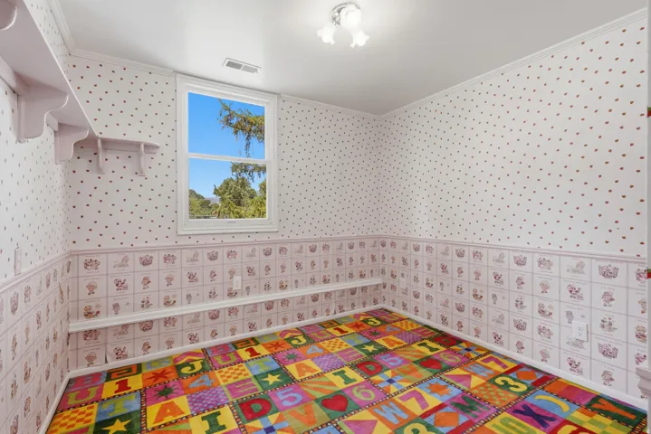 Bright room with a double-hung window, crown molding, and a ceiling-mounted light fixture