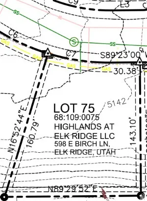 Plat Map, Lot 75. Detailing property boundaries, dimensions, and ownership information for the property