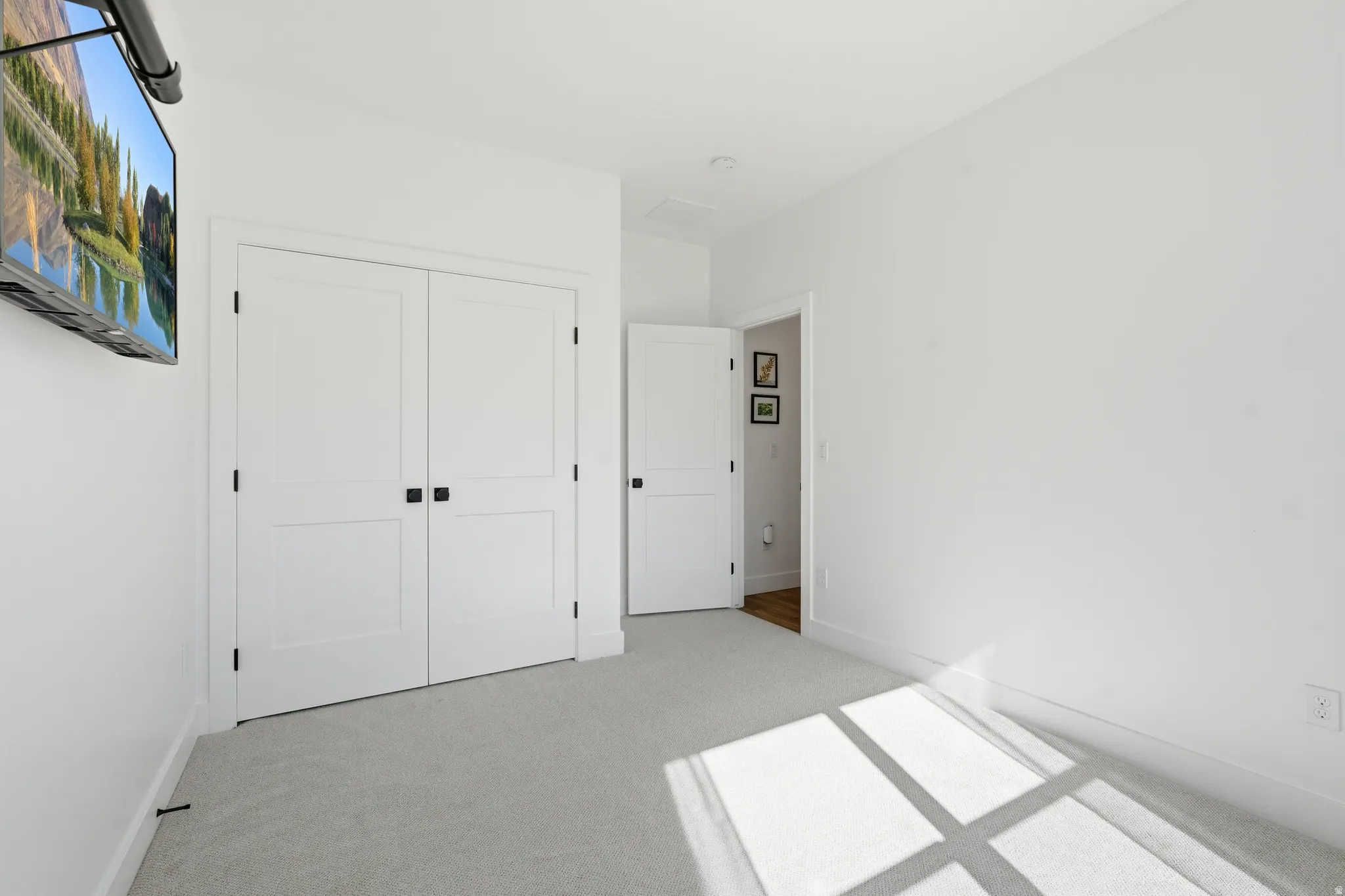 White walls with light gray carpeting