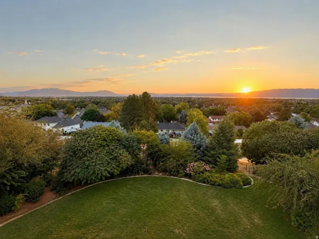 Expansive lawn with established landscaping and mature trees
