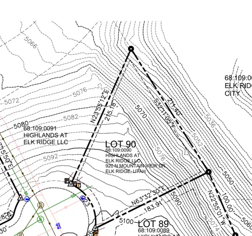 Topographic Survey. Illustrating property boundaries, lot numbers, and contour lines for the property