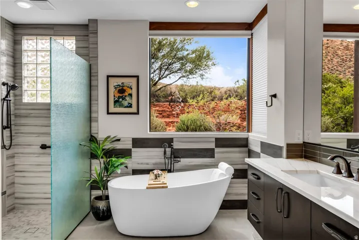 Primary Bathroom with soaking tub and walk in shower