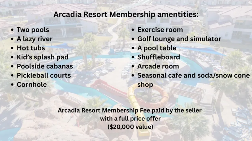 Listing of available amenities and membership fee details for the property