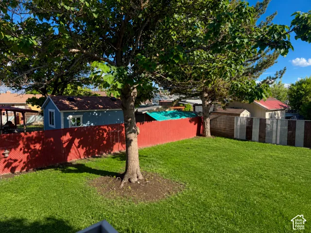 Beautiful mature shade tree creates a peaceful, private backyard retreat—perfect for enjoying warm summer days.