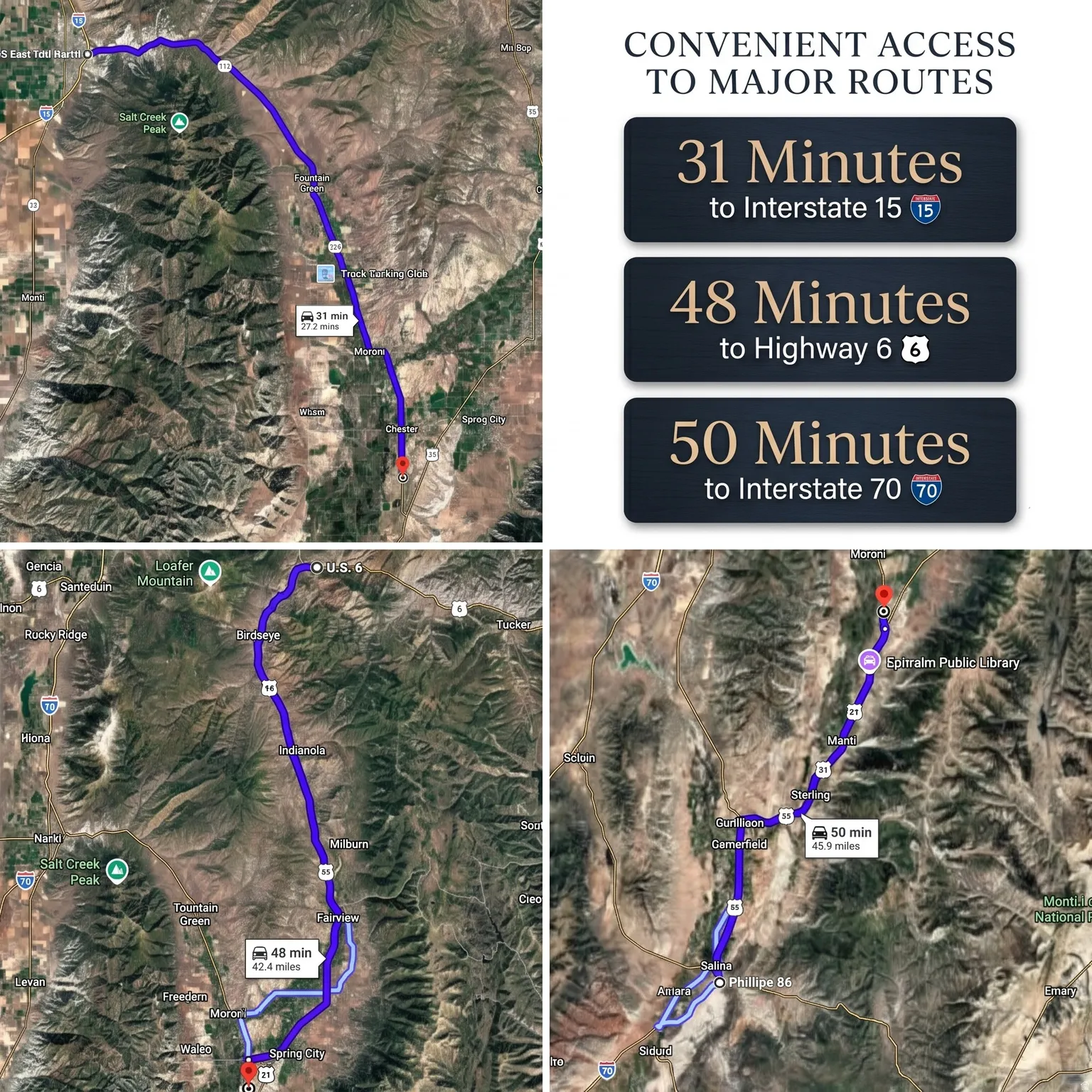 Property Access Map. Illustrating travel times and routes to major interstates and highways from the property