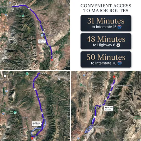 Property Access Map. Illustrating travel times and routes to major interstates and highways from the property