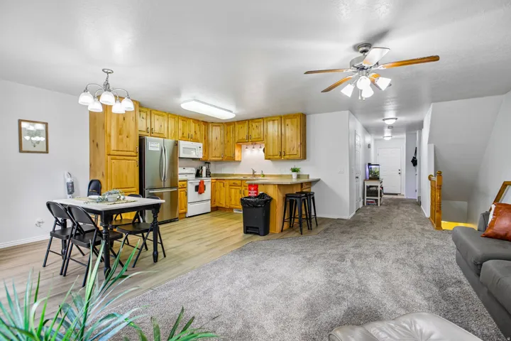 Kitchen with wood cabinetry and stainless steel appliances