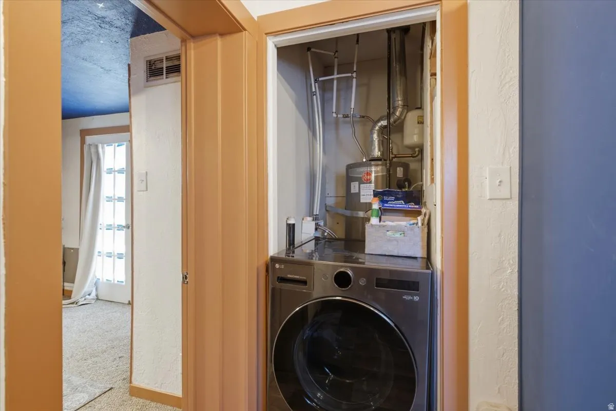 On the east side of the kitchen - is a washer/dryer combo unit and included if you would like. The water heater is behind.