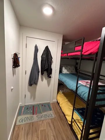 Wood-finish flooring with recessed ceiling lighting